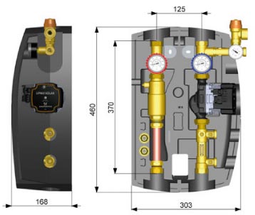 Dimensionali Gruppo di circolazione solare 2 vie con UPM3 15 75 335 l m